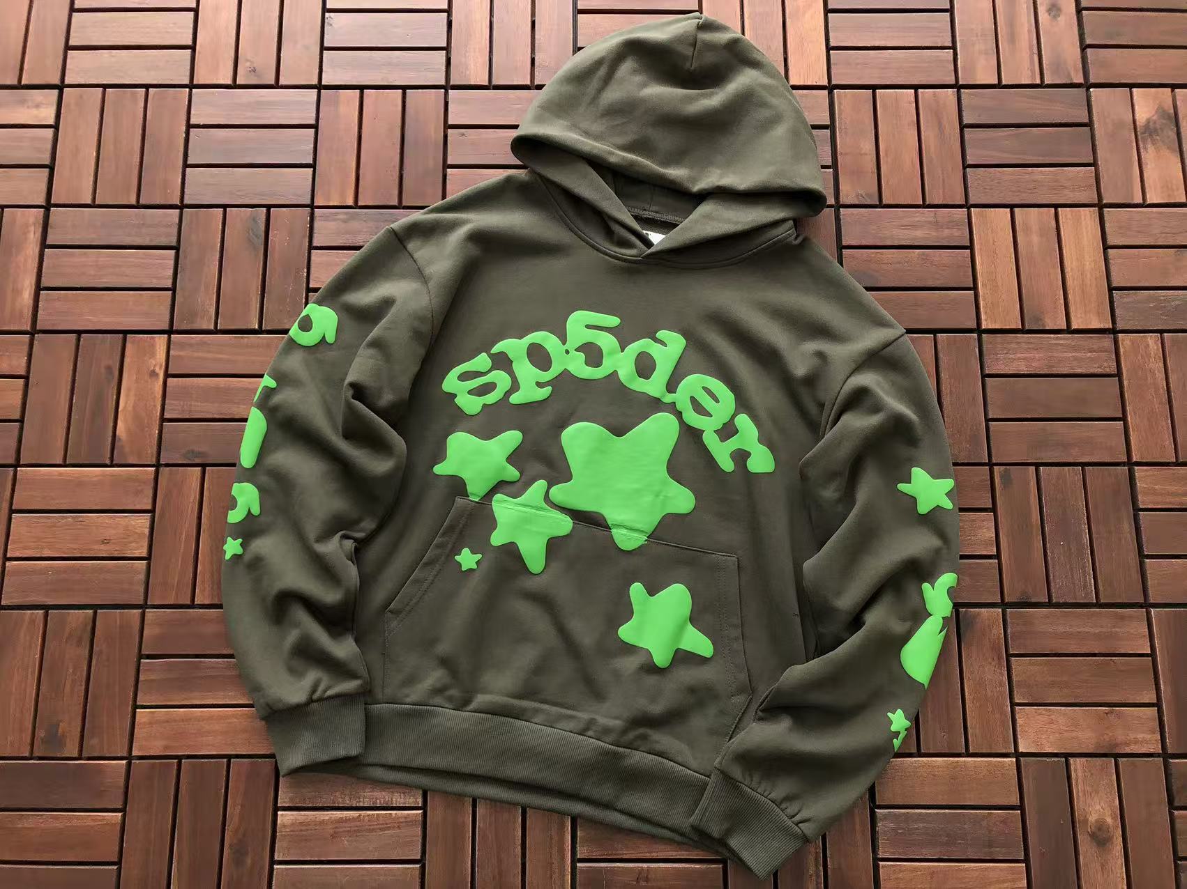 Brown and Green Web Hoodie