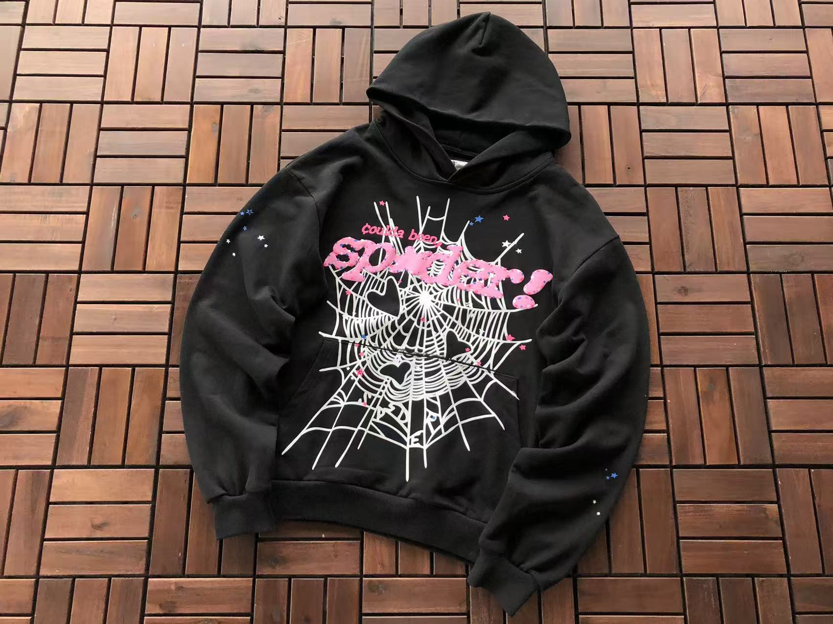Black and Bright Pink Web Hoodie